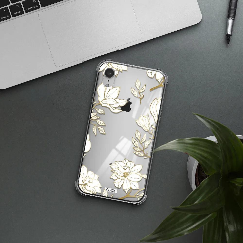 Golden And White Flower Apple iPhone XR Clear PC Case