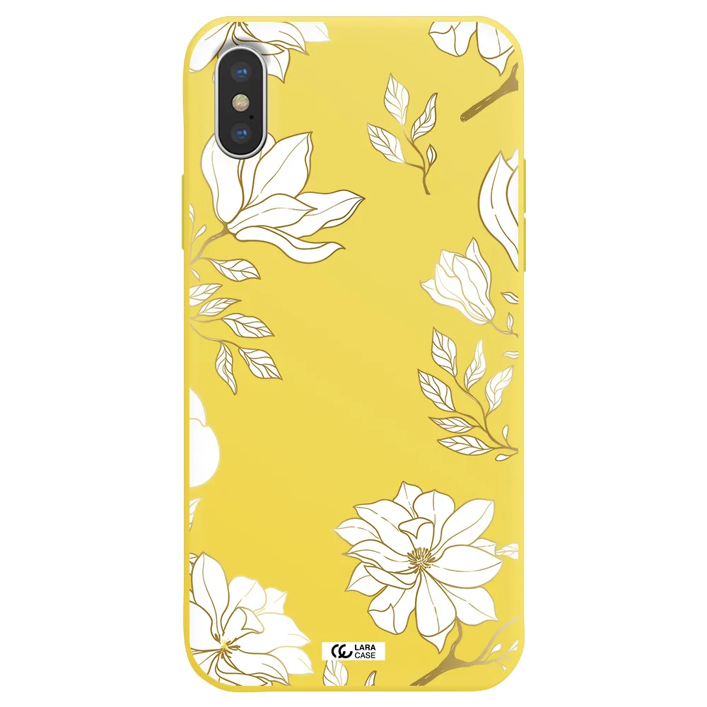 Golden And White Flower Apple iPhone XS Silicone canary yellow Case