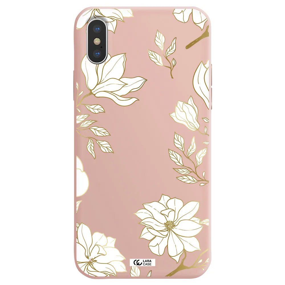 Golden And White Flower Apple iPhone XS Silicone pastel pink Case
