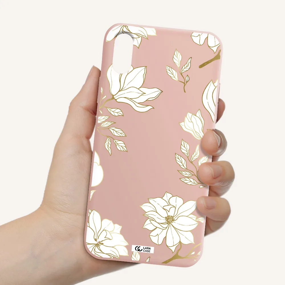 Golden And White Flower Apple iPhone XS Silicone pastel pink Case