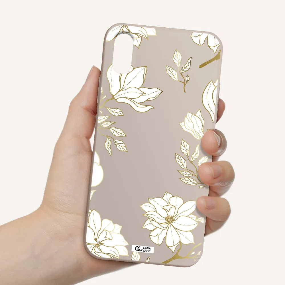 Golden And White Flower Apple iPhone XS Silicone Stone Case