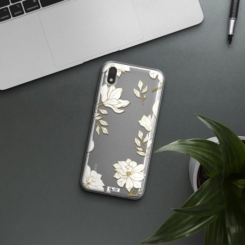 Golden And White Flower Huawei Honor 8S Clear TPU Case