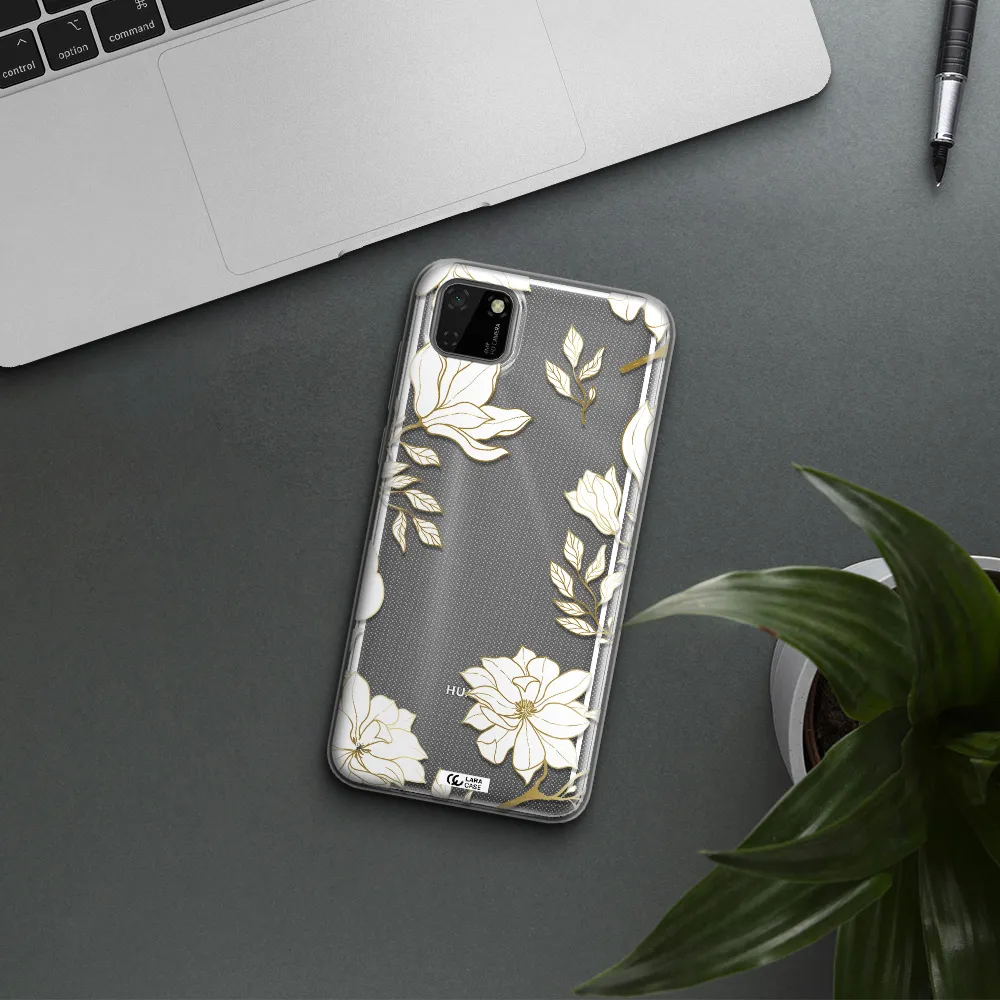 Golden And White Flower Huawei Honor 9S Clear TPU Case