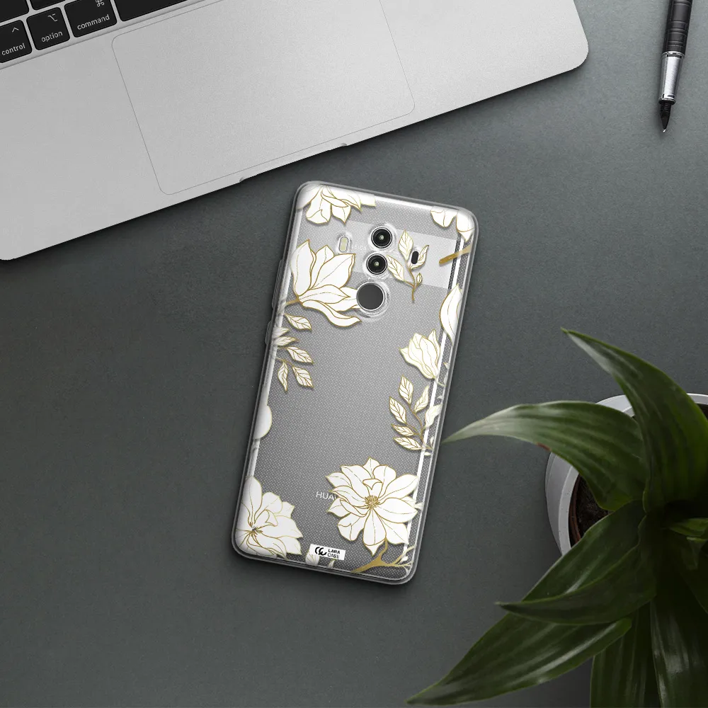 Golden And White Flower Huawei Mate 10 Clear TPU Case