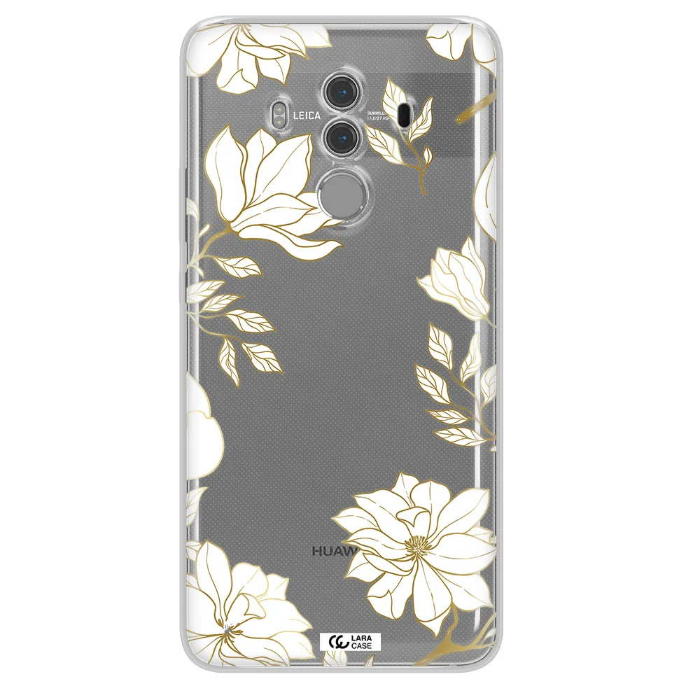 Golden And White Flower Huawei Mate 10 Pro Clear TPU Case