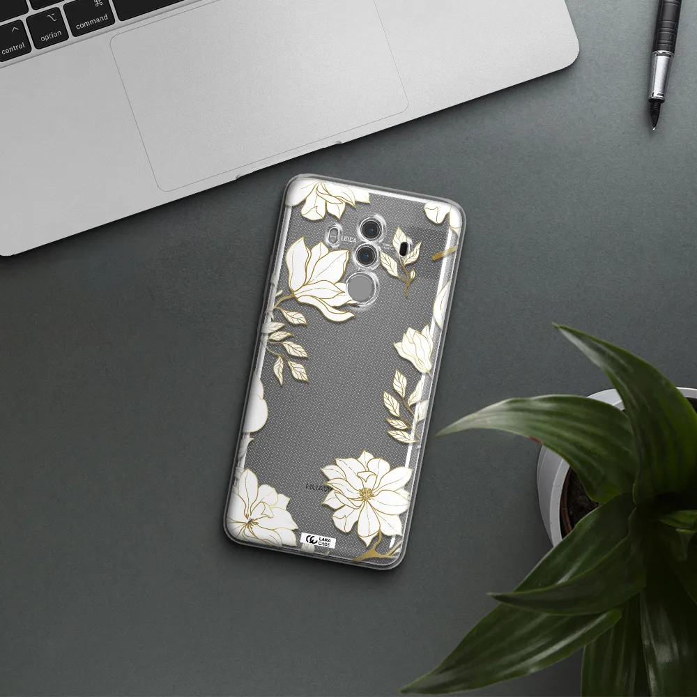 Golden And White Flower Huawei Mate 10 Pro Clear TPU Case