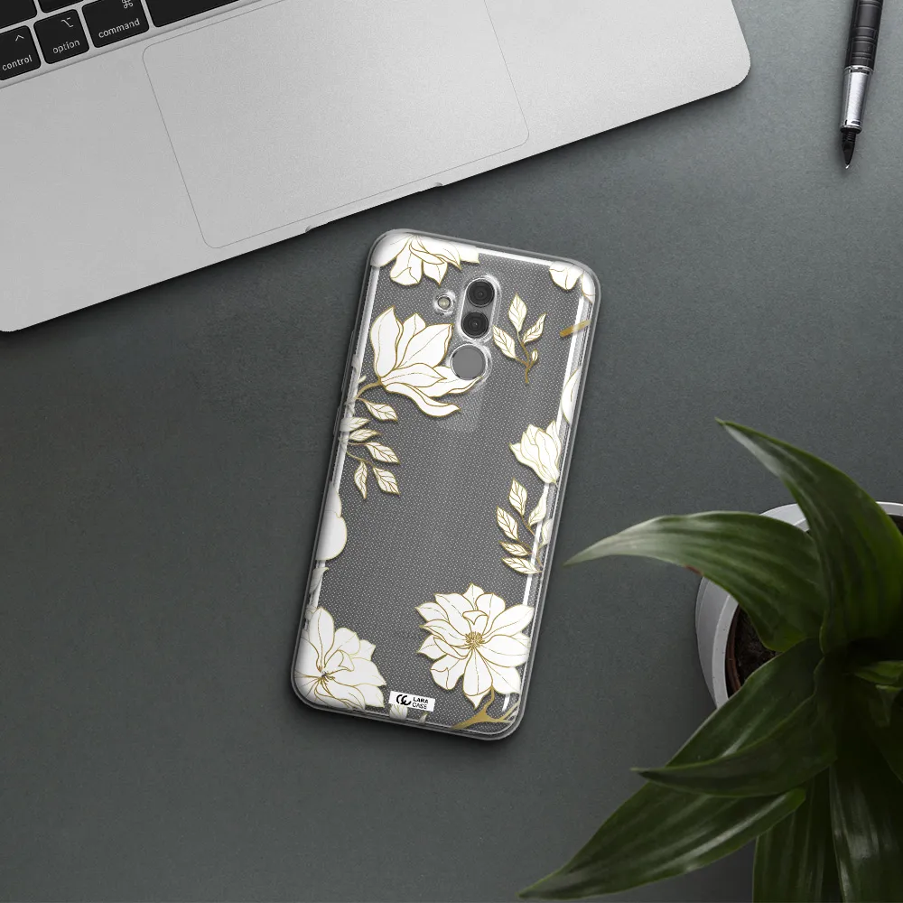 Golden And White Flower Huawei Mate 20 Lite Clear TPU Case