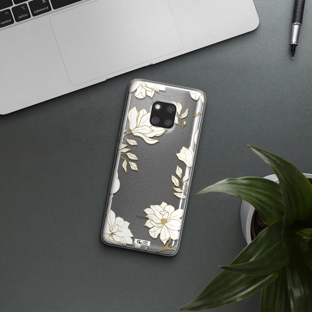 Golden And White Flower Huawei Mate 20 Pro Clear TPU Case