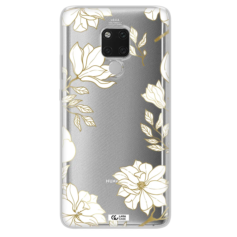 Golden And White Flower Huawei Mate 20X Clear TPU Case