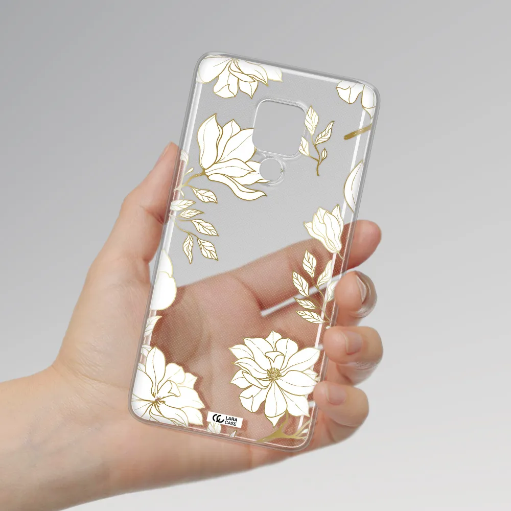 Golden And White Flower Huawei Mate 20X Clear TPU Case