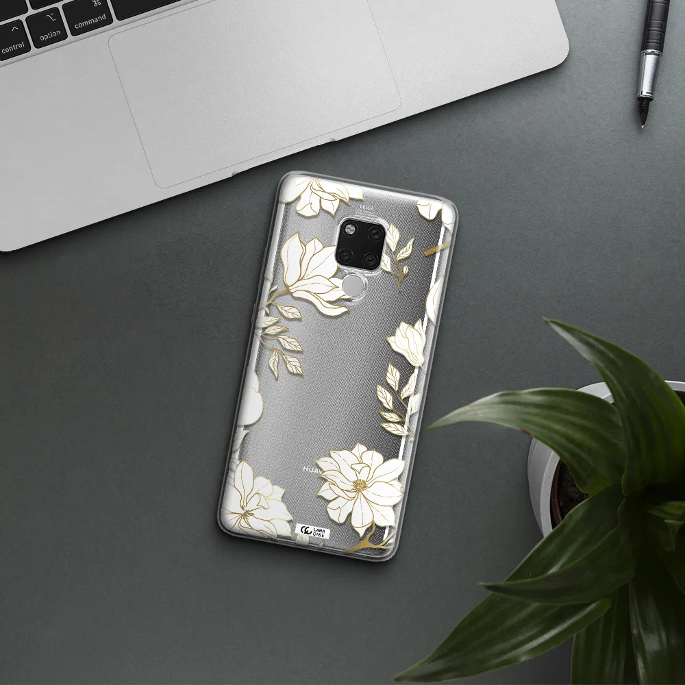 Golden And White Flower Huawei Mate 20X Clear TPU Case