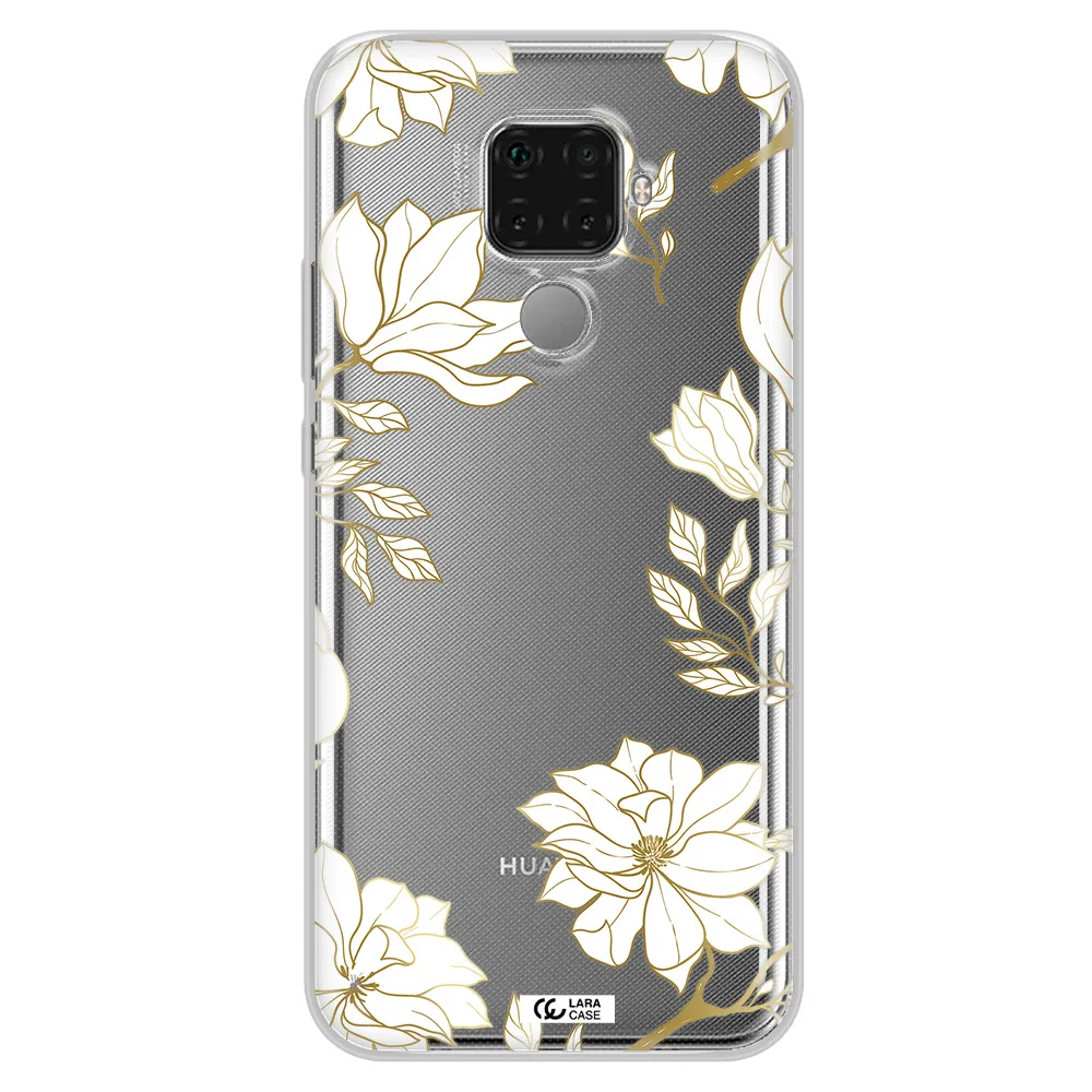 Golden And White Flower Huawei Mate 30 Lite Clear TPU Case