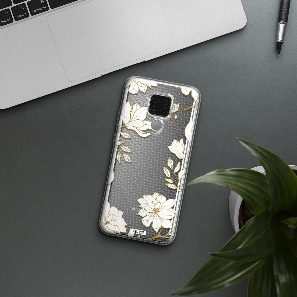 Golden And White Flower Huawei Mate 30 Lite Clear TPU Case