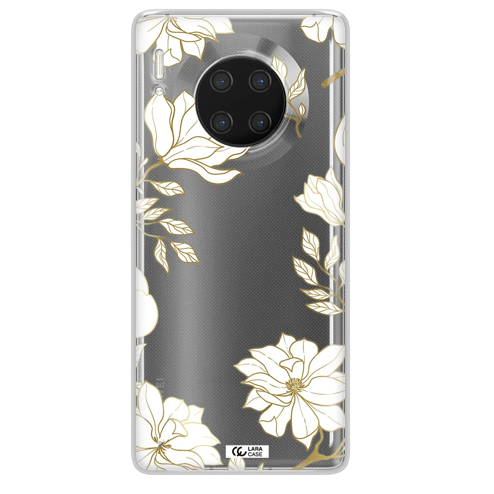 Golden And White Flower Huawei Mate 30 Pro Clear TPU Case