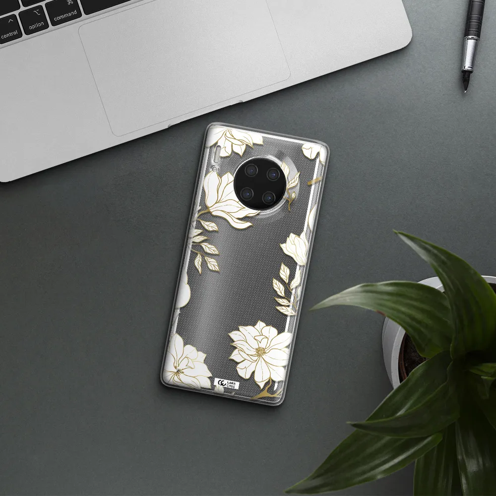 Golden And White Flower Huawei Mate 30 Pro Clear TPU Case