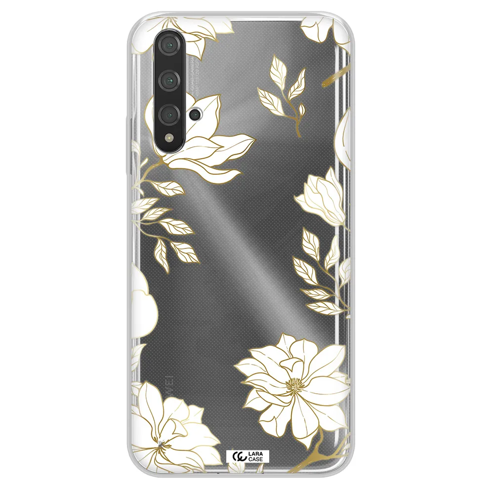 Golden And White Flower Huawei Nova 5t Clear TPU Case