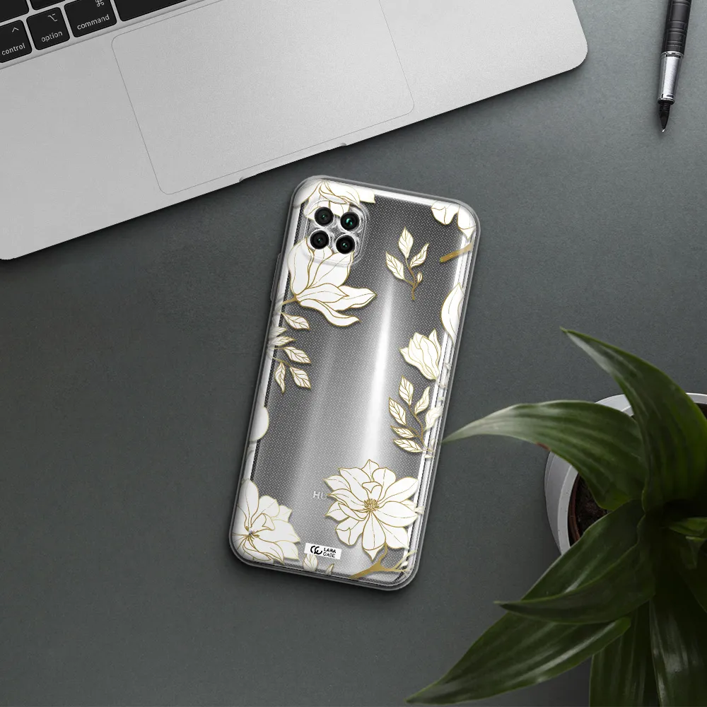 Golden And White Flower Huawei Nova 7I Clear Tpu Case