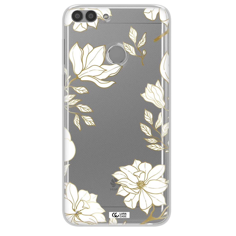 Golden And White Flower Huawei P Smart 2017 Clear TPU Case