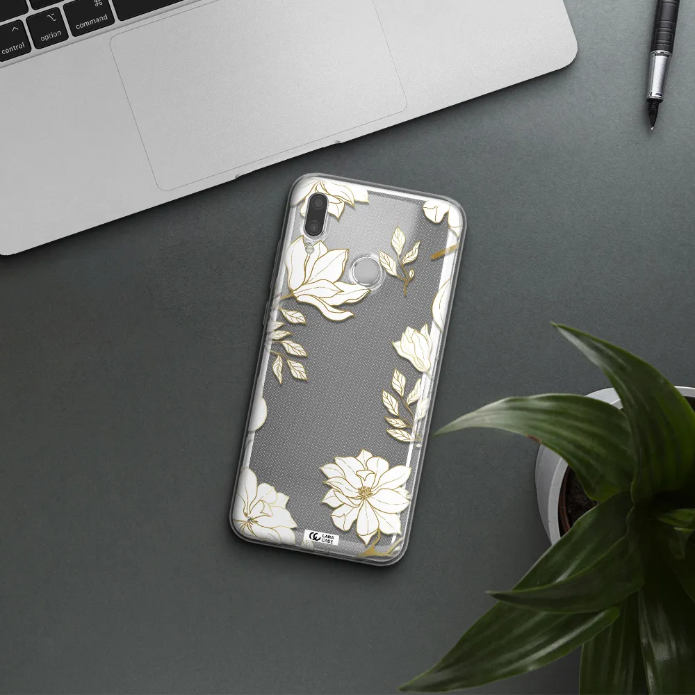 Golden And White Flower Huawei P Smart 2019 Clear TPU Case