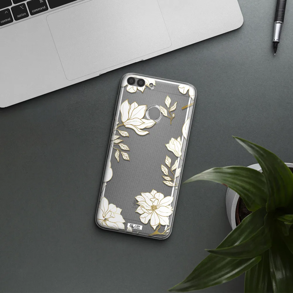 Golden And White Flower Huawei P Smart Clear TPU Case