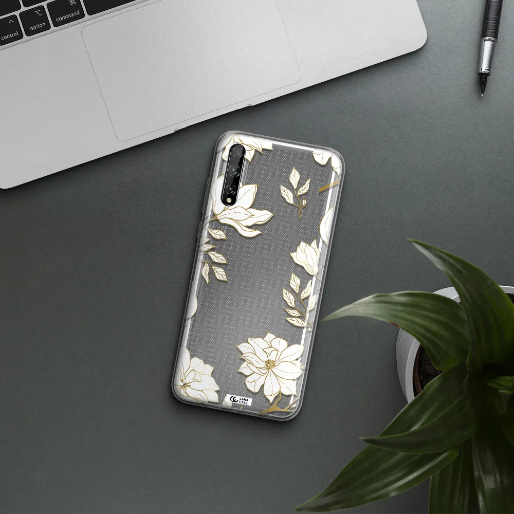 Golden And White Flower Huawei P Smart S Clear TPU Case