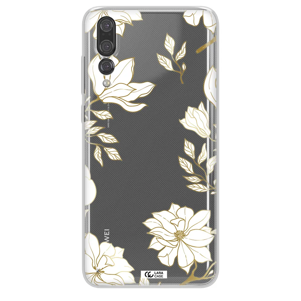 Golden And White Flower Huawei P20 Pro Clear TPU Case