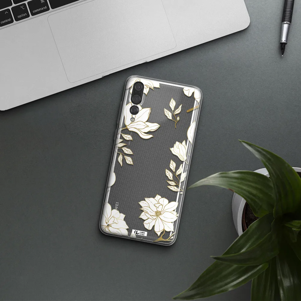 Golden And White Flower Huawei P20 Pro Clear TPU Case