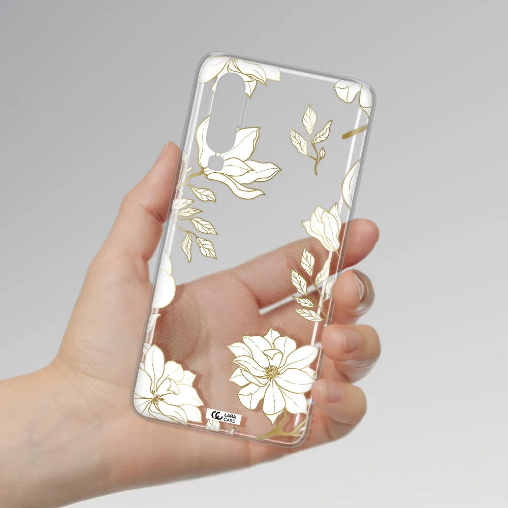 Golden And White Flower Huawei P30 Clear TPU Case