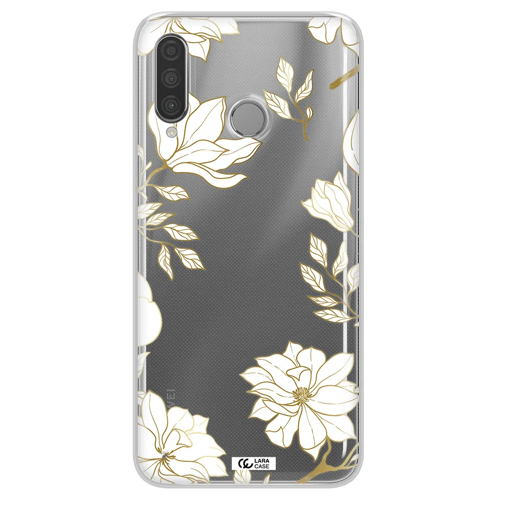 Golden And White Flower Huawei P30 Lite Clear TPU Case