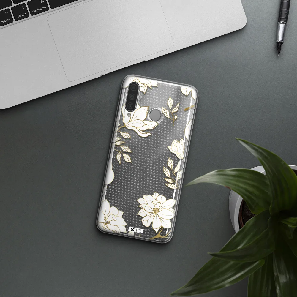 Golden And White Flower Huawei P30 Lite Clear TPU Case