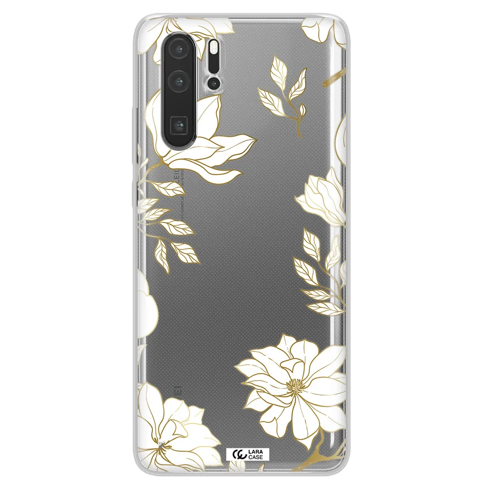 Golden And White Flower Huawei P30 Pro Clear TPU Case