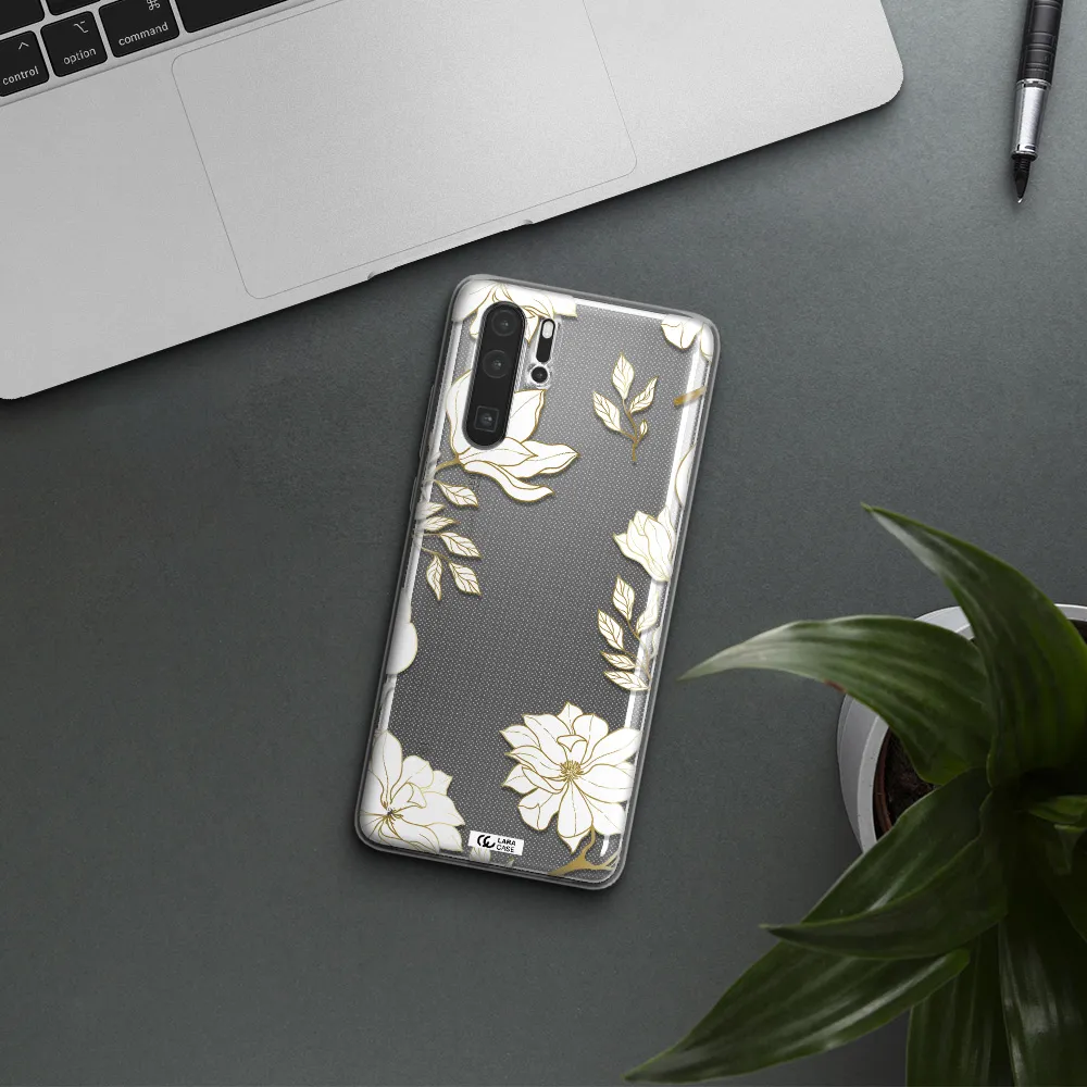 Golden And White Flower Huawei P30 Pro Clear TPU Case