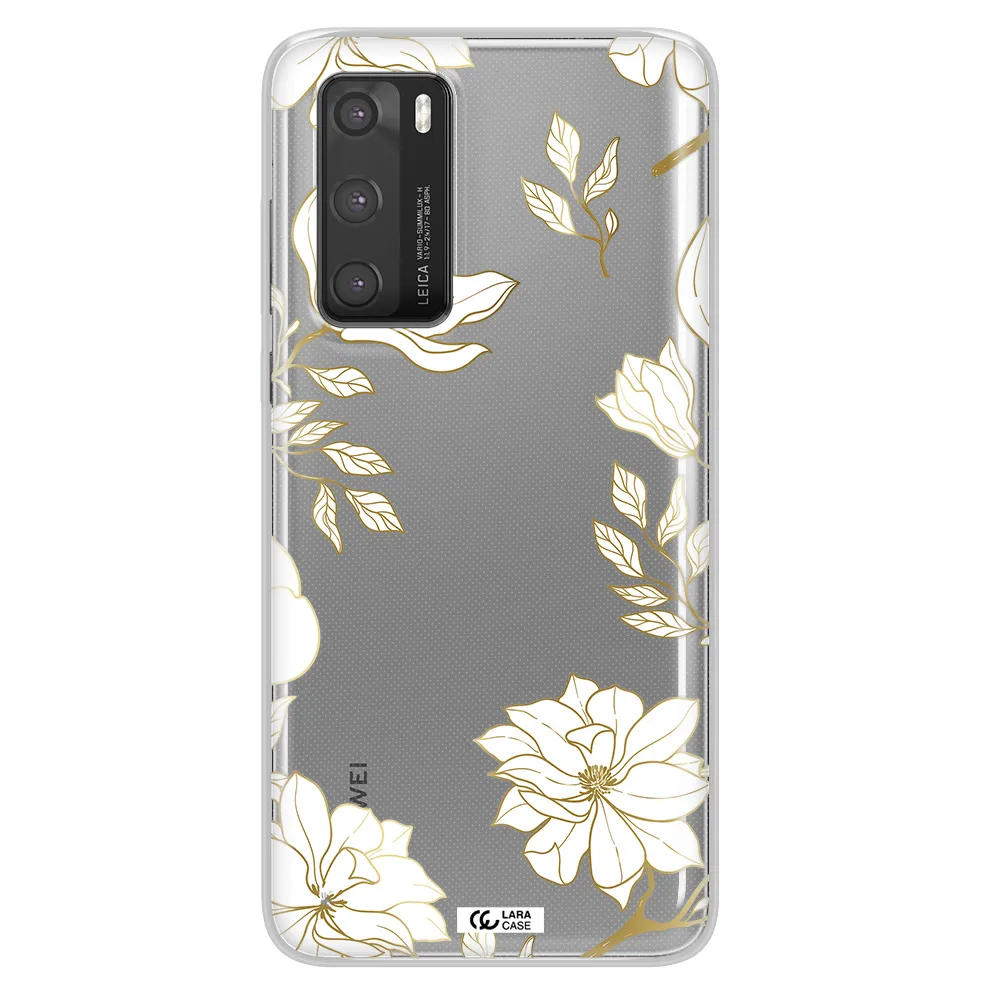 Golden And White Flower Huawei P40 Clear TPU Case