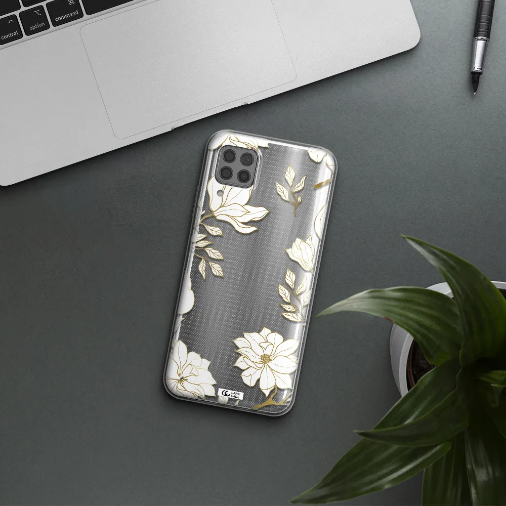 Golden And White Flower Huawei P40 Lite Clear TPU Case