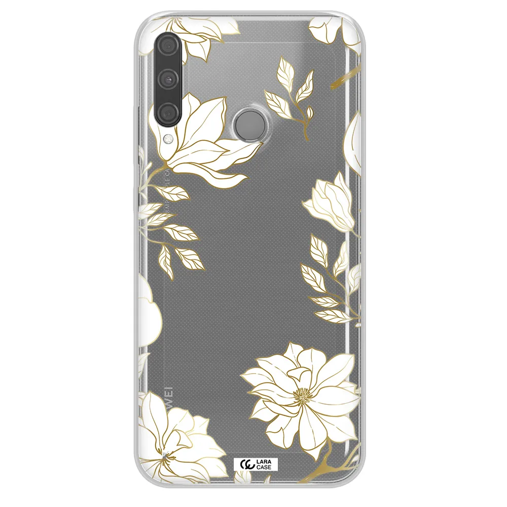 Golden And White Flower Huawei P40 Lite E Clear TPU Case