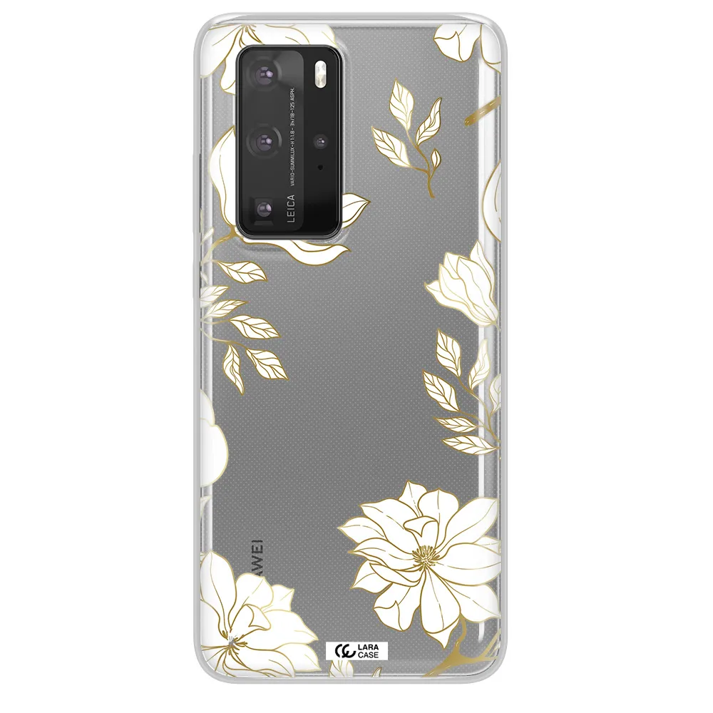 Golden And White Flower Huawei P40 Pro Clear TPU Case