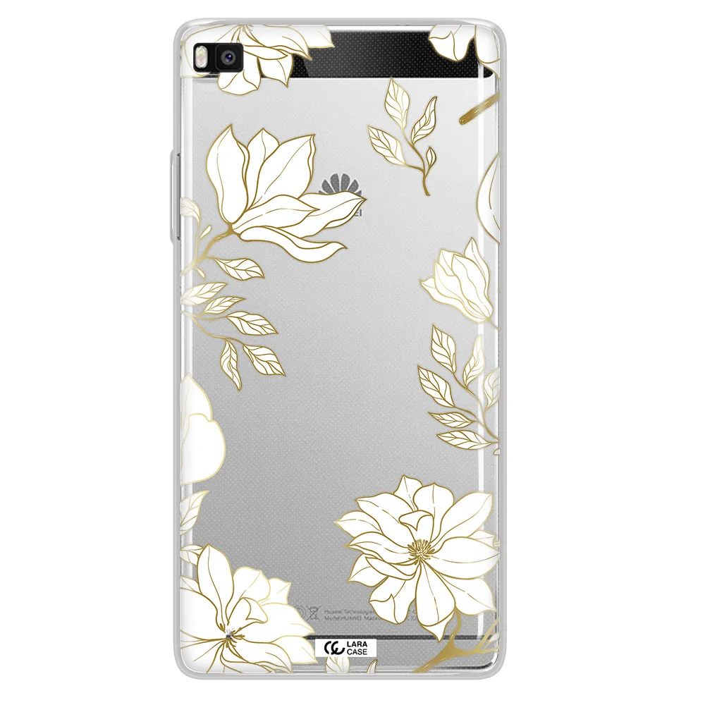 Golden And White Flower Huawei P8 Clear TPU Case