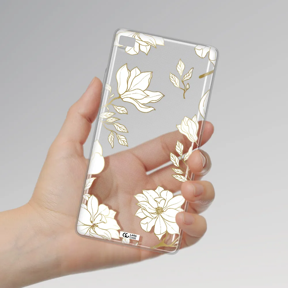 Golden And White Flower Huawei P8 Clear TPU Case
