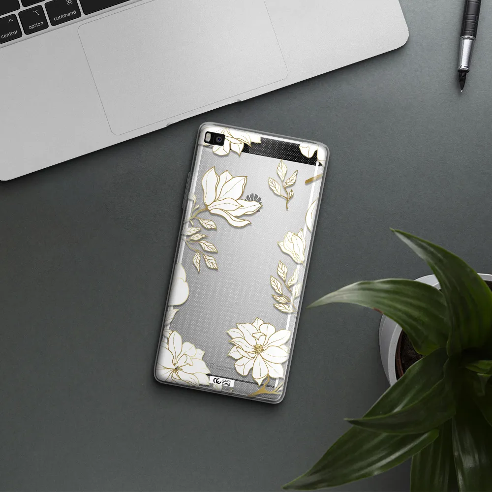 Golden And White Flower Huawei P8 Clear TPU Case