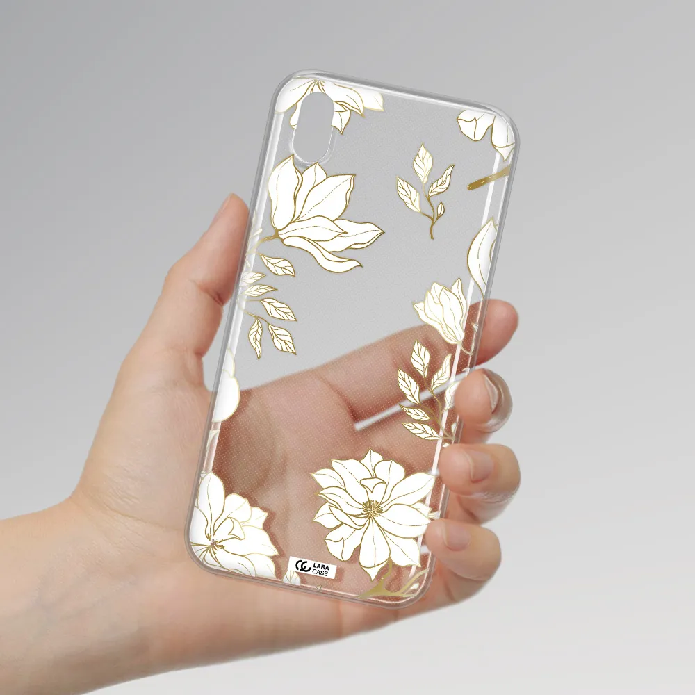 Golden And White Flower Huawei Y5 2019 Clear TPU Case
