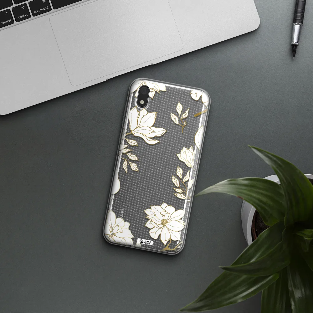 Golden And White Flower Huawei Y5 2019 Clear TPU Case