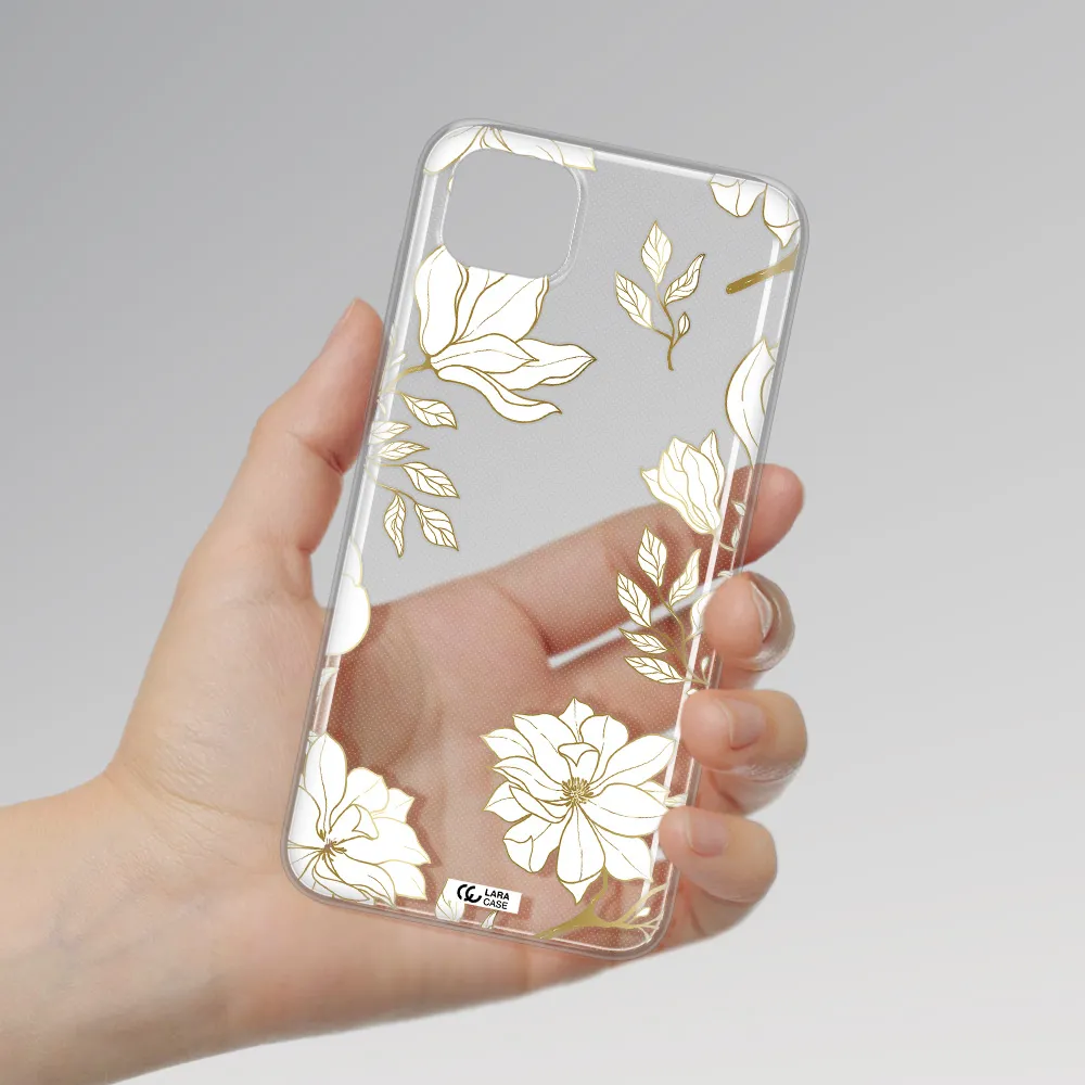 Golden And White Flower Huawei Y5P Clear TPU Case