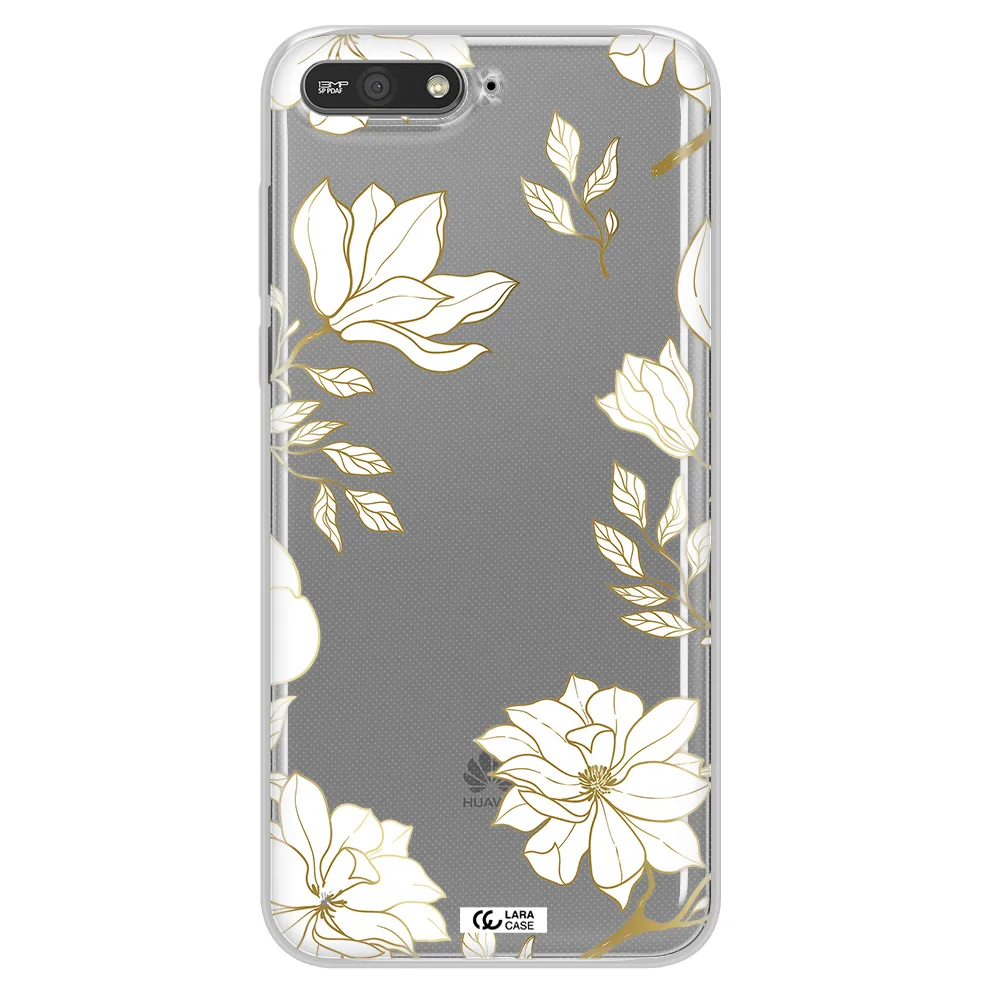 Golden And White Flower Huawei Y6 2018 Clear TPU Case