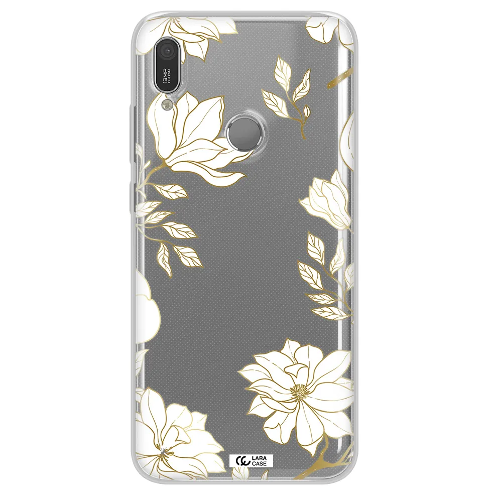 Golden And White Flower Huawei Y6 2019 Clear TPU Case