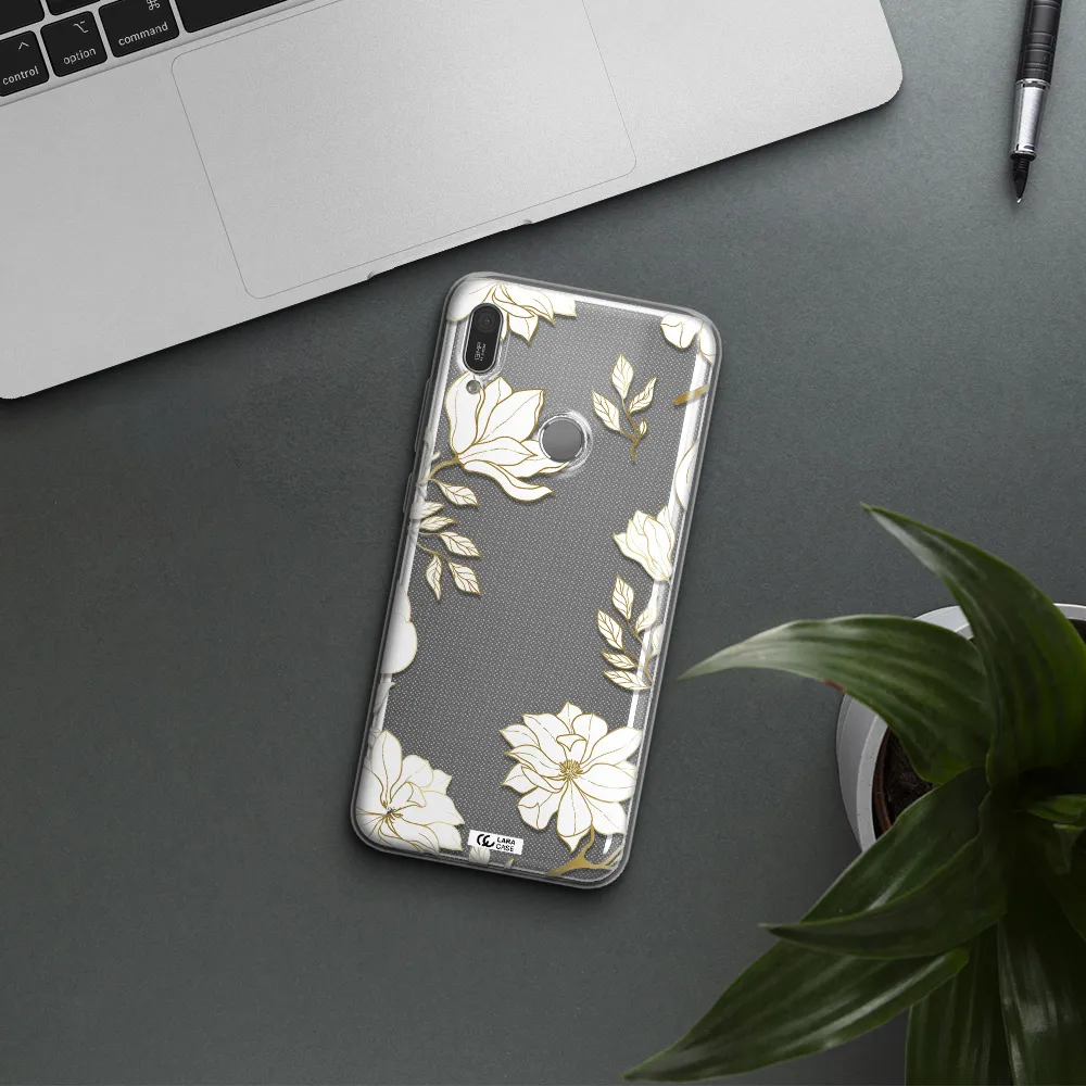 Golden And White Flower Huawei Y6 2019 Clear TPU Case
