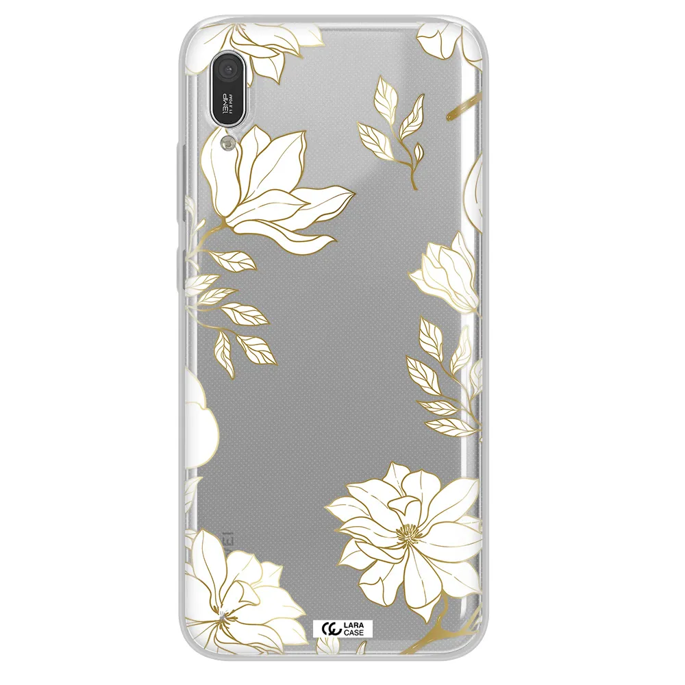 Golden And White Flower Huawei Y6 Pro 2019 Clear TPU Case