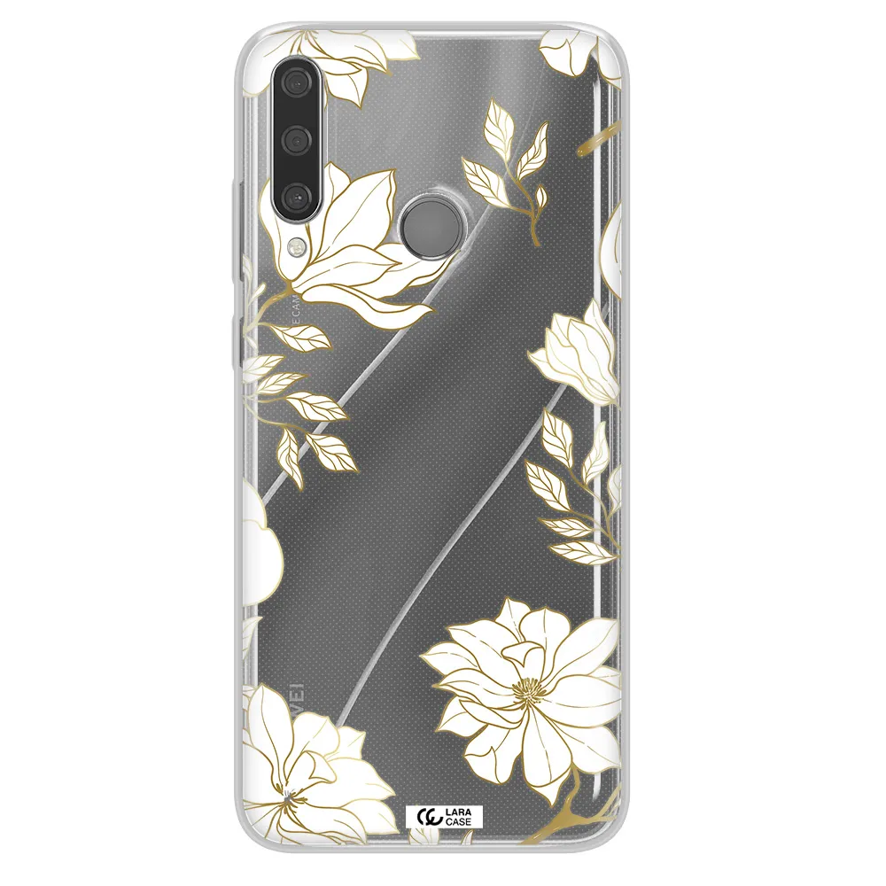 Golden And White Flower Huawei Y6P Clear TPU Case