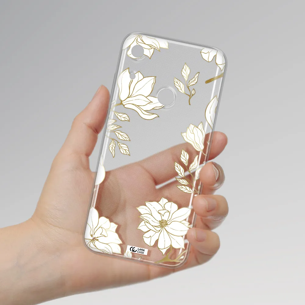 Golden And White Flower Huawei Y6S Clear TPU Case