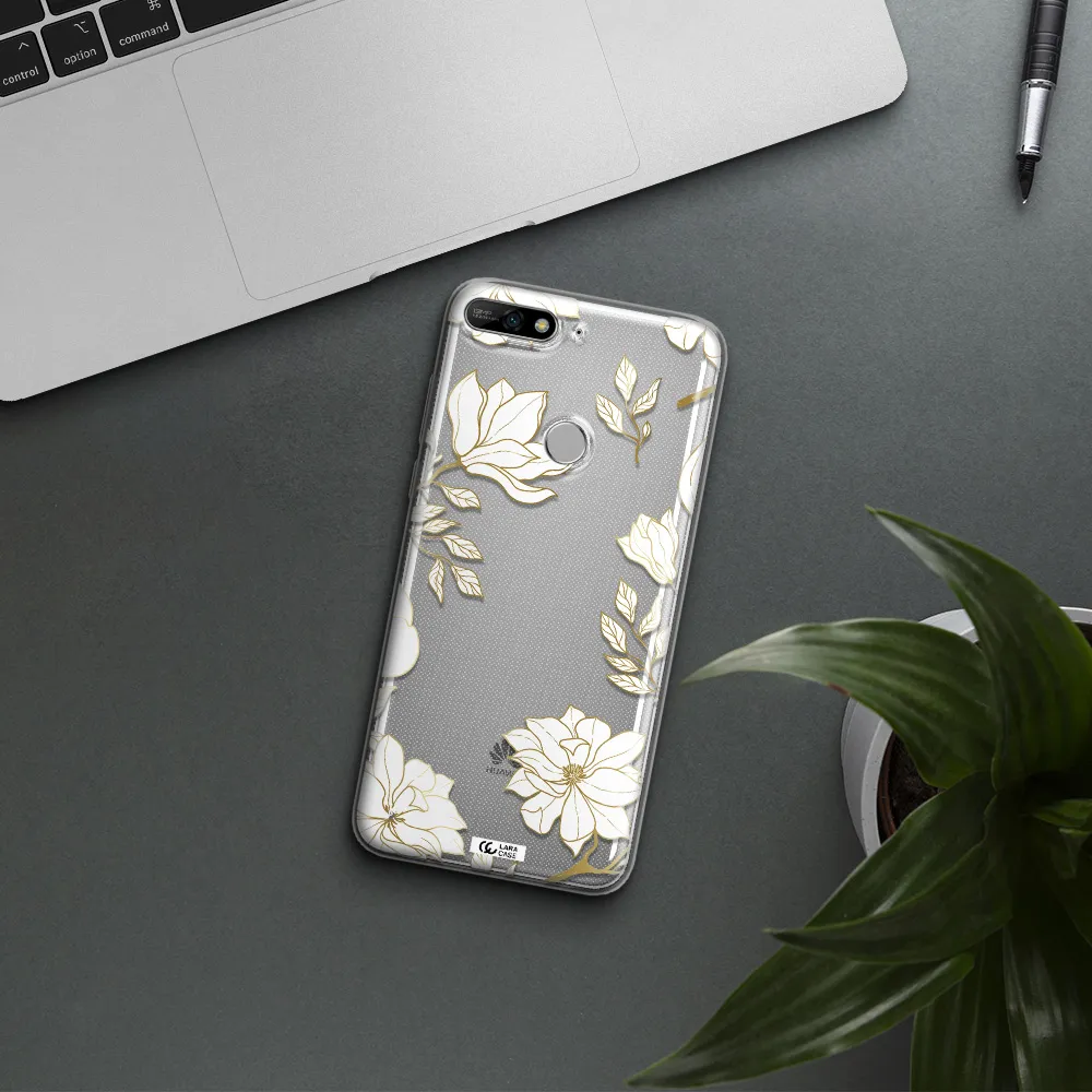Golden And White Flower Huawei Y7 2018 Clear TPU Case