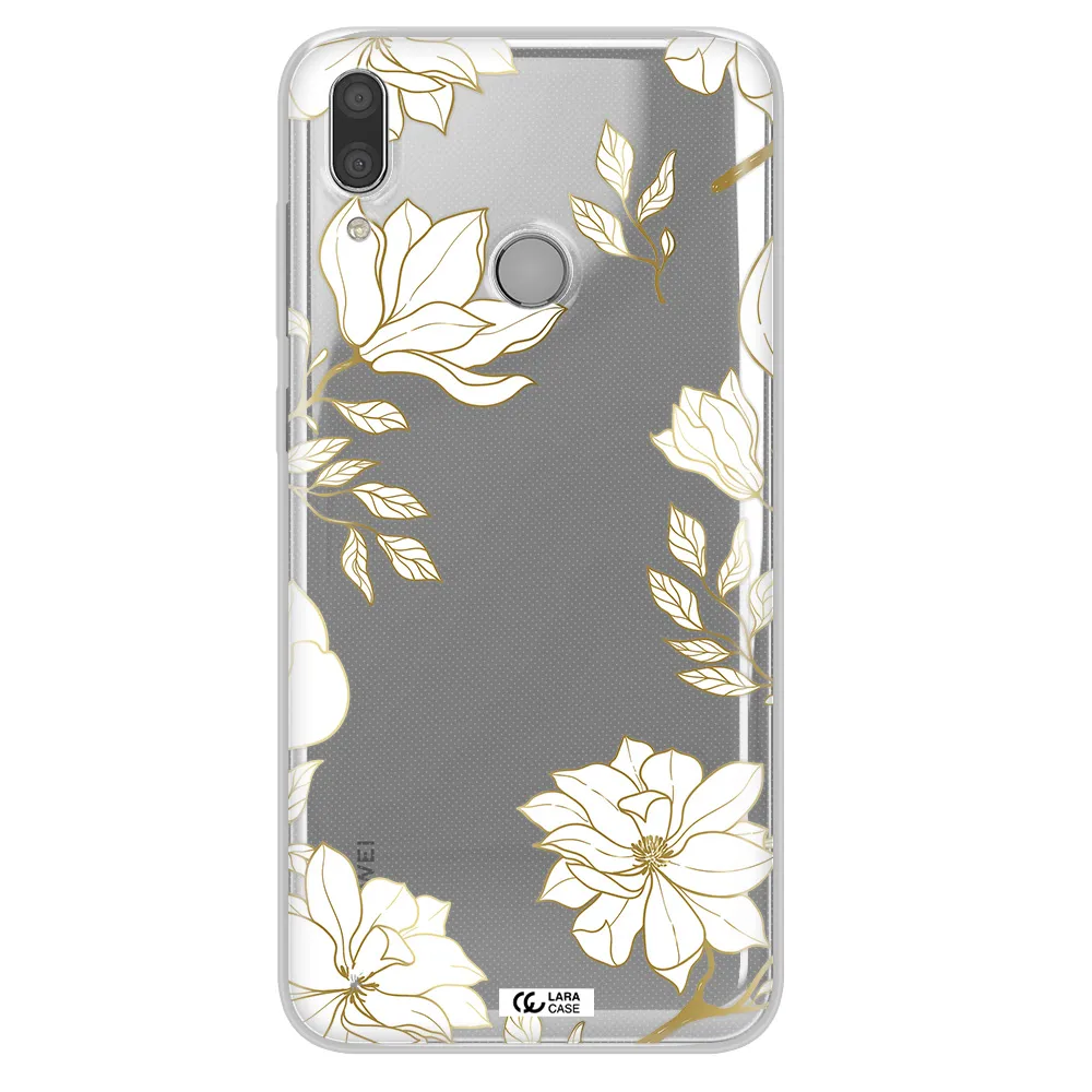 Golden And White Flower Huawei Y7 2019 Clear TPU Case